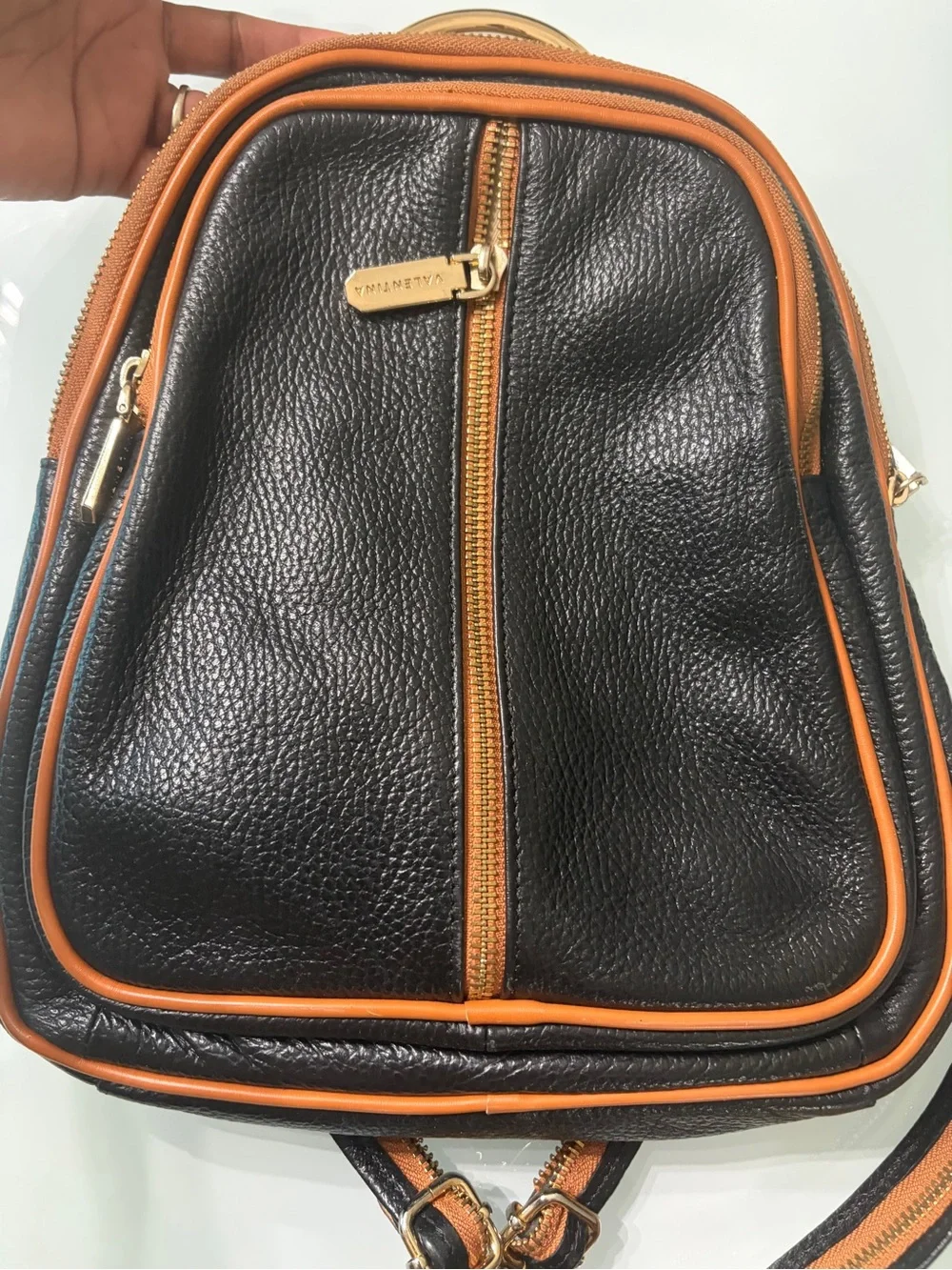 Valentina Black and Tan Two-Tone Leather Backpack